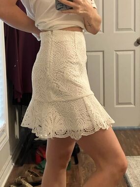 Lace Flounce Mini Skirt - White